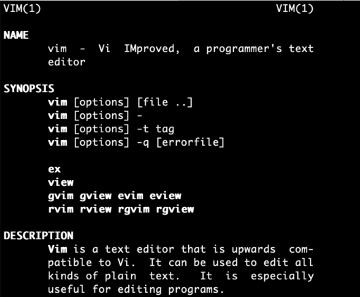 `vim` man page